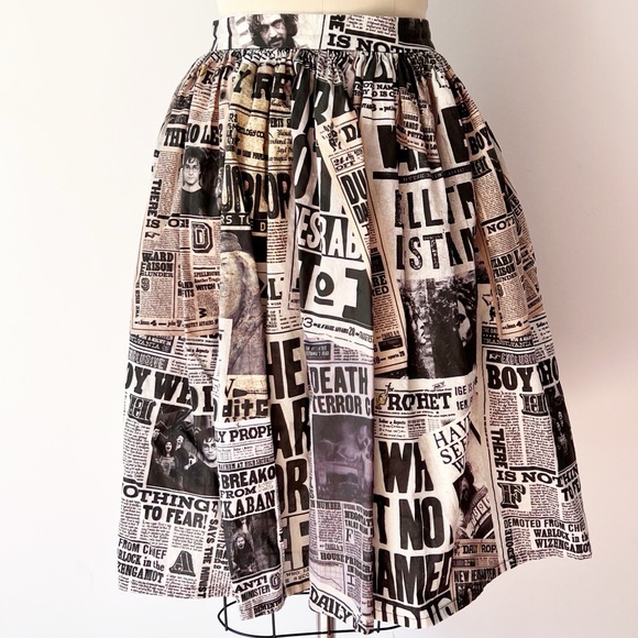 Harry Potter Daily Prophet Print A-Line Skirt One of a Kind - Picture 1 of 6